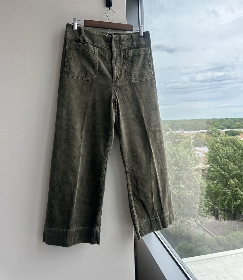 Anthropologie Maeve Women's Green Corduroy Wide-Leg Pants High Rise 30